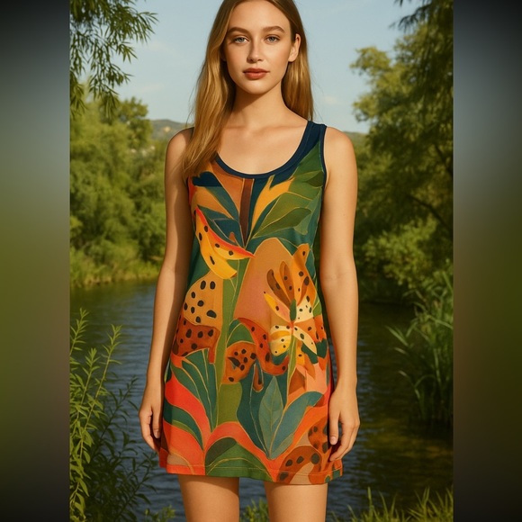 Tropical Jungle Dress womens M Colorful Women's Racerback Dress, All Over Print - Picture 1 of 8